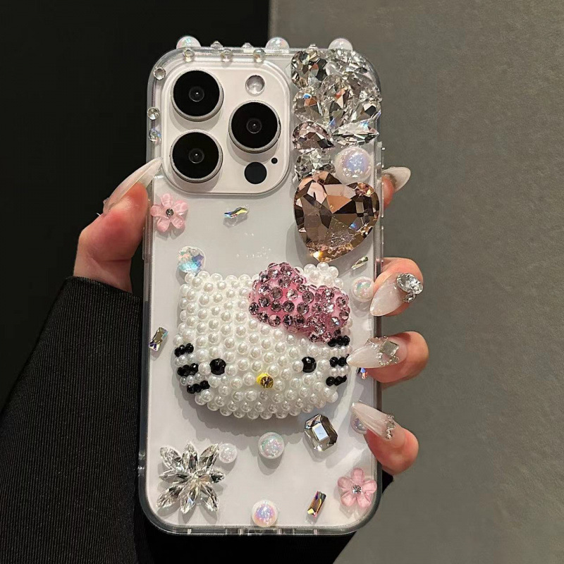 Suitable for Apple 16Promax Mobile Phone Case Rhinestone Apple 16/1514 Stereo Heart Case