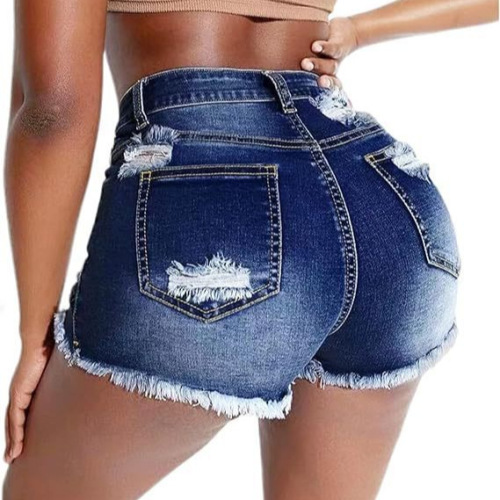 Amazon TEMU Western Hole Edge Women's High-Waisted Slimming Hot Girl Fashion Denim Shorts