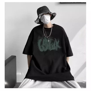 2024 Summer Short-Sleeved T-Shirt Youth Popular Fire English Print Five-Point Half-Sleeved Top Round Neck Loose Clothes Trendy