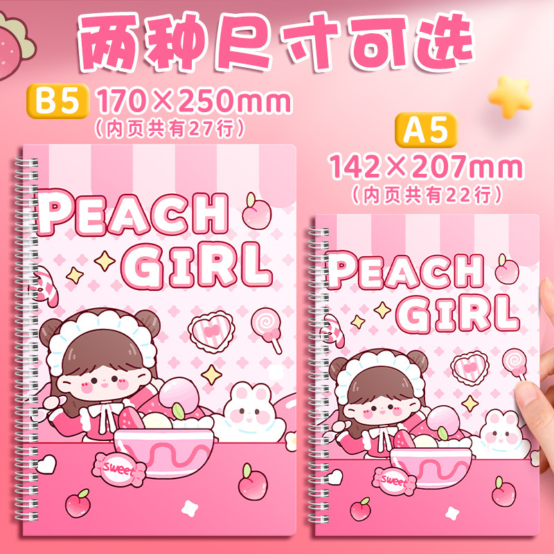 Cuaderno de notas de bobina b5 de color real simple en espiral de viento lindo dibujo animado a5 libro panda capibara