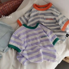童裝小童寶寶竹節棉上衣男女兒童韓版撞色T恤短袖2021夏新款半袖