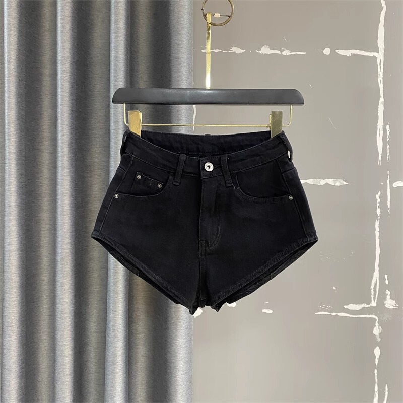 Black Denim Shorts Women's Spring and Summer Spice Girls Irregular High Waist Elastic Hip Hot Pants Small A- Shaped Super Shorts Black Denim Shorts Women's Spring and Summer Spice Girls Irregular High Waist Elastic Hip Hot Pants Small A- Shaped Super Shorts