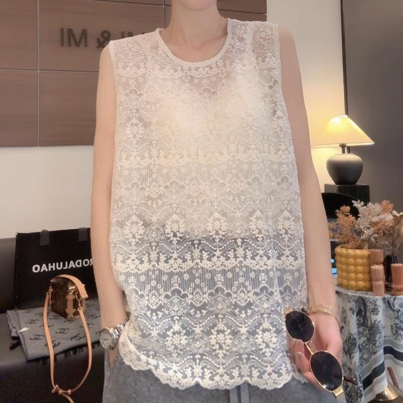 2026 Summer Korean Style Fashionable Versatile Retro Crochet Hollow-Out Sleeveless Lace Vest Elegant Top