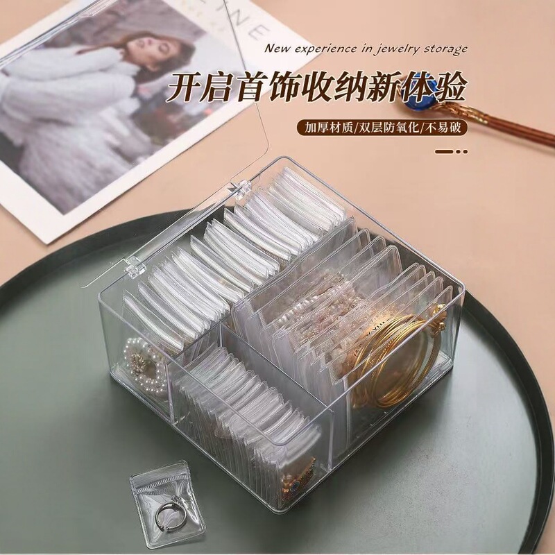 ジュエリー収納ボックス抗酸化大容量透明プラスチック多層ネックレスリングジュエリー収納包装ボックス蓋付き|undefined