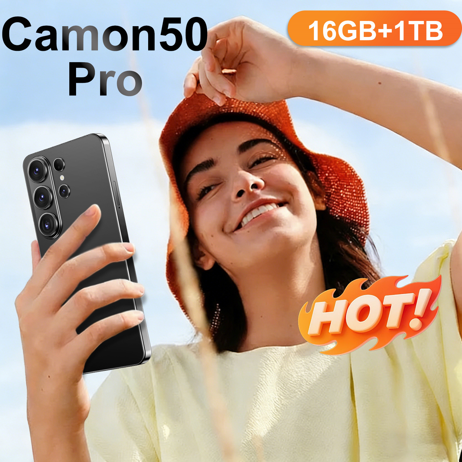 New Cross-Border Mobile Phone Camon50 Pro with Perforated Large Screen, Android, Foreign Trade, In-Stock, Hot-Selling, Dropshipping Smartphone