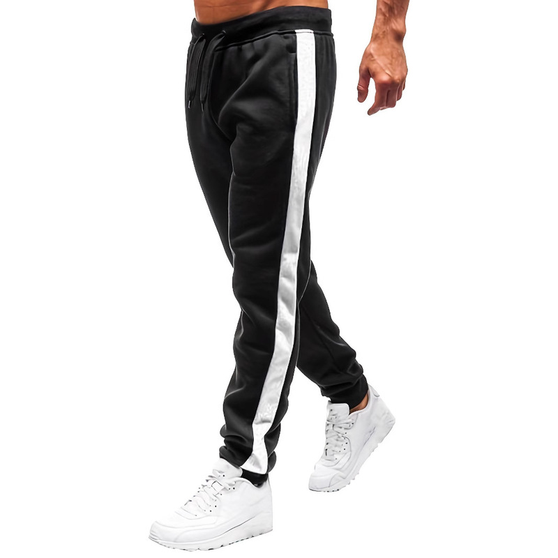 New Cross-Border European and American Casual Fleece Men's Pants Youth Daily Sports Trousers Striped Color Matching Foreign Trade Sweatpants