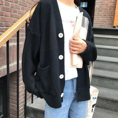 毛衣女外穿2025秋冬新款韩版宽松洋气慵懒风纯色针织开衫外套上衣|undefined