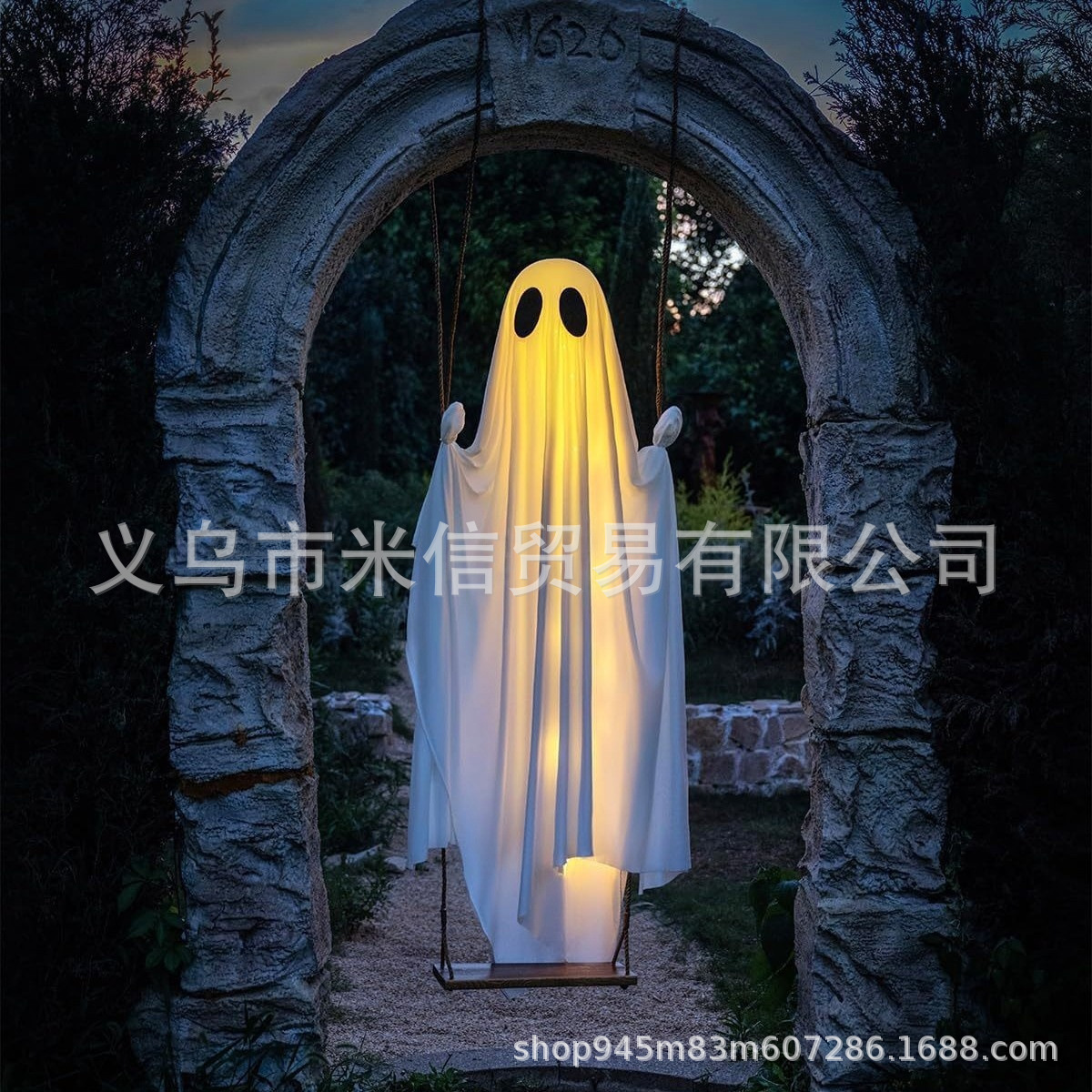 Cross-border best-selling Halloween large swing hanging ghost, white ghost luminous decoration for outdoor door and yard