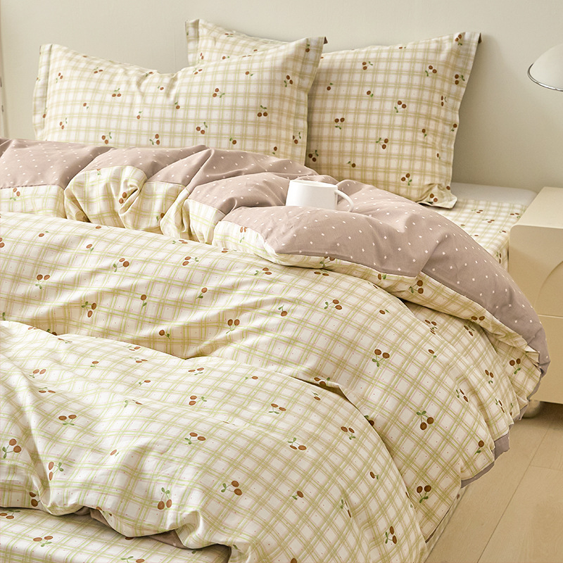 Cama de algodón de cuatro piezas, pequeña y fresca 2025 nueva funda de edredón de algodón, sábana, sábana, sábana, ropa de cama de dormitorio de tres piezas 4