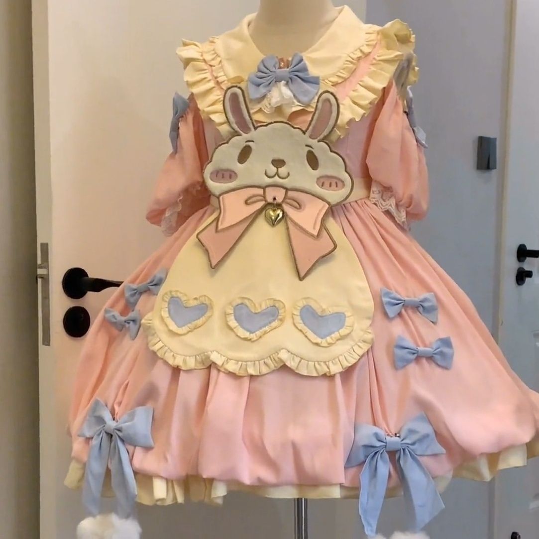 In-Stock Lolita Set Summer Short-Sleeve Dress Genuine Zero Card Rabbit Short-Sleeve Dress for Older Children