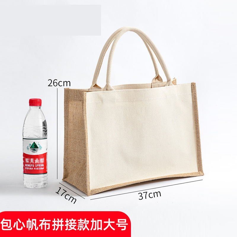 En stock bolso de lino No impreso logotipo impreso personalizado bolso Lino yute compras algodón y lino bolso de mano portátil personalizado