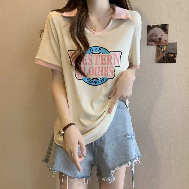 Tea break Французский стиль ниша шикарная рубашка поло с V-образным вырезом Топ пухлая девушка похудение плечо плюс размер с коротким рукавом ins модная женская футболка