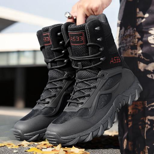 Amazon transfronterizo de alto tamaño botas tácticas transpirables al aire libre botas de combate resistentes al desgaste botas de entrenamiento de tropas especiales para hombres