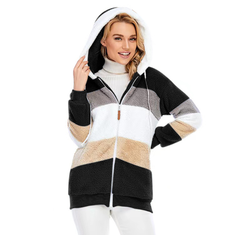 Manufacturer direct sales wish independent station 2022 Amazon new autumn and winter loose Plush multicolor Hooded Jacket Women