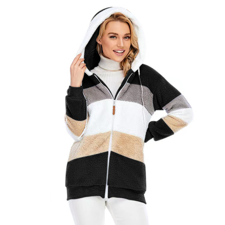 Factory direct wish independent station 2023 Amazon new autumn and winter loose plush multicolor hooded coat women