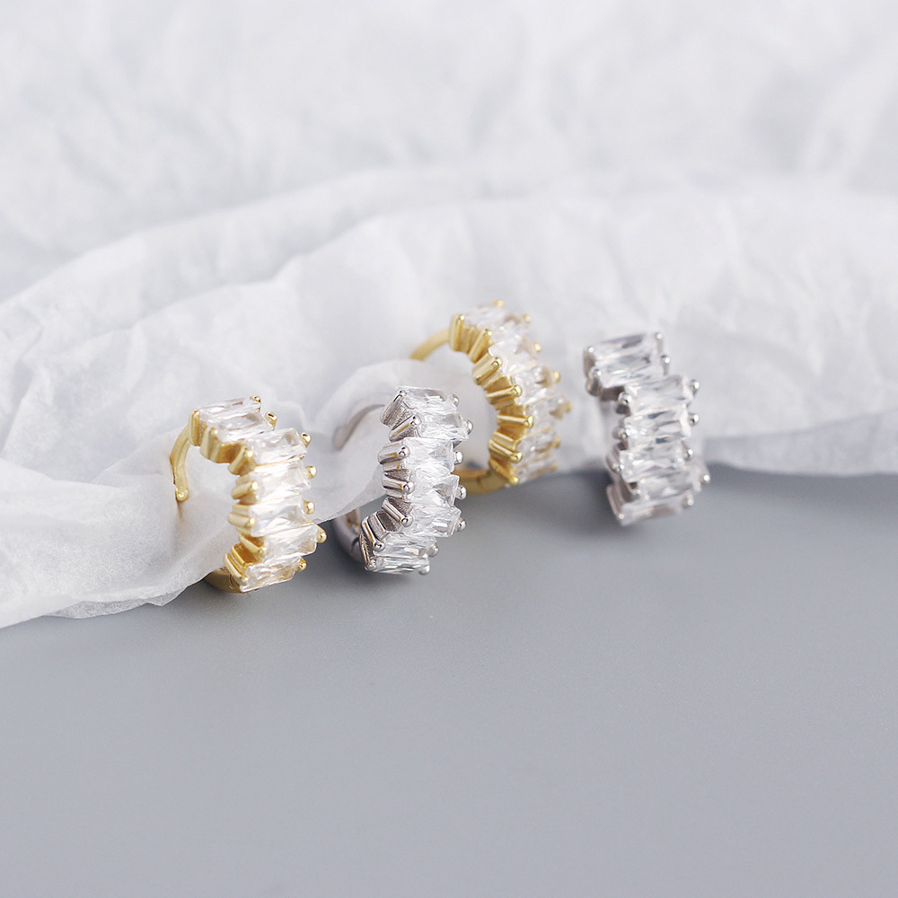 1 Pair Quantity Daily Occasion 1 Pair 925 Sterling Silver Zircon Rectangle Hoop Earrings