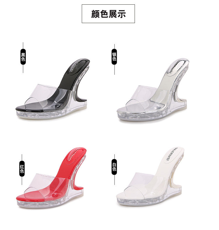 Giày sandal cao gót nữ trong suốt pha lê hở mũi gót nhọn — bạc, màu đỏ, trắng, đen chi tiết 5