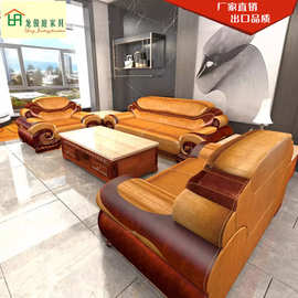 欧式真皮沙发组合123别墅皮沙发实木雕花头层牛皮大户型客厅家具