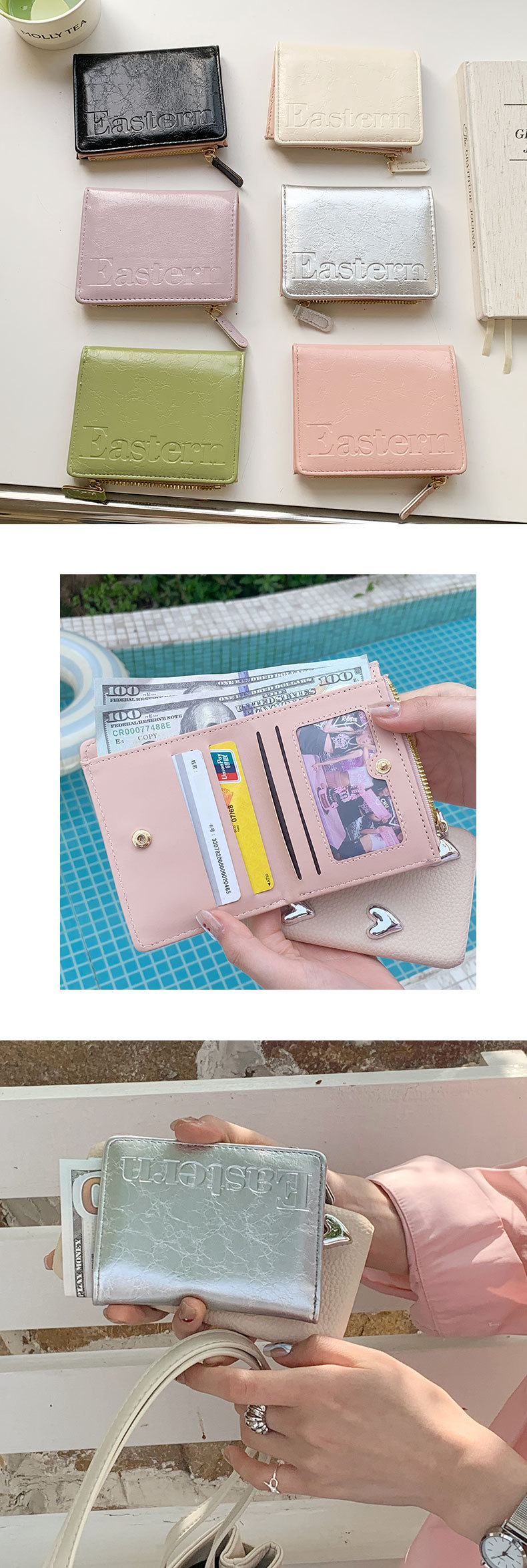 67g Weight Polyester Lining Material Women's Vocabulary Words/Name Pu Leather Zipper Small Wallets