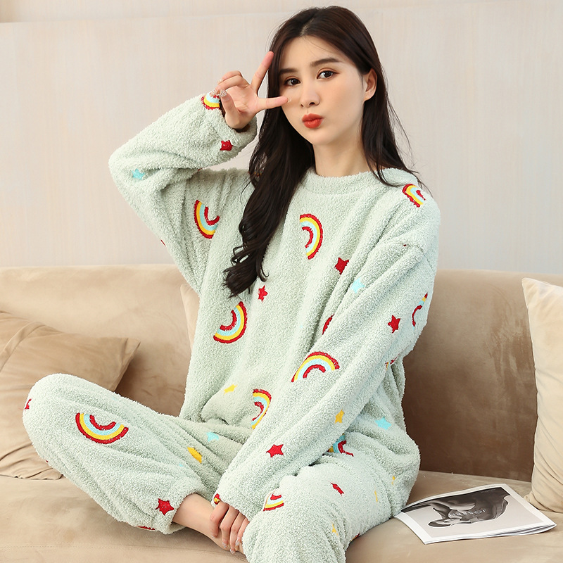 Women Fluffy Faux Fur Fleece Lined Long Sleeve Winter Warm Pajamas Set  Nightwear | eBay