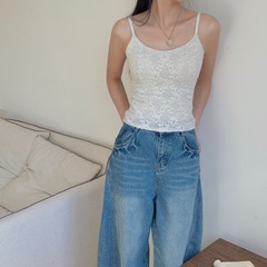 原版早秋纯欲风羽绒蕾丝吊带辣妹背心女固定胸垫显瘦内搭外穿背心