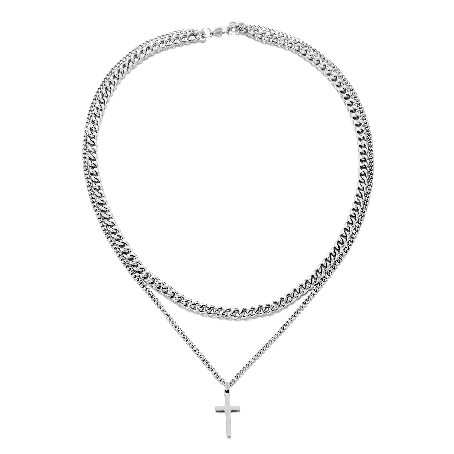 Stainless Double Layer Cross For Men Trendy Korean Style Fashionable European And American Personality Titanium Steel_voghion.com