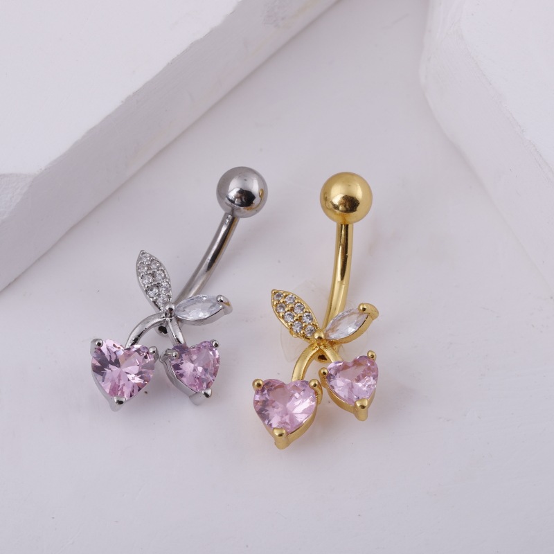 Sexy Inverted Peach Heart Long Navel Ring Marquise Belly Ring Set Copper Gold 2025 Summer detail image 8