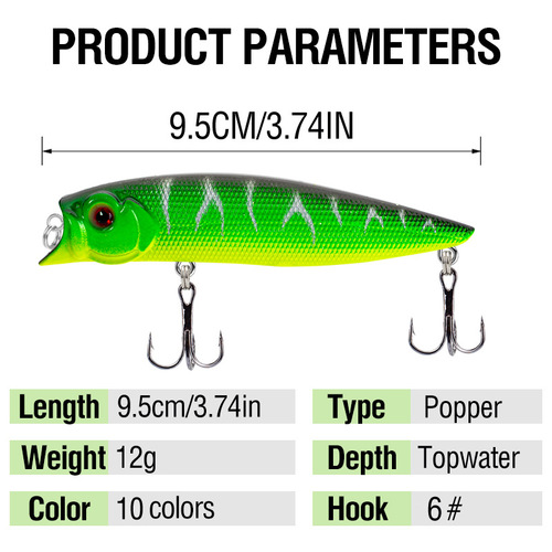Water surface system hits the water wave and climbs 9.5cm/12g long-range lure bait noise fake bait freshwater sea bass blackfish