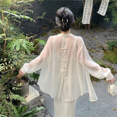 新しい中国風のシャツジャケット女性の夏薄い長袖カーディガン 2025 新しいアウターシフォントップ