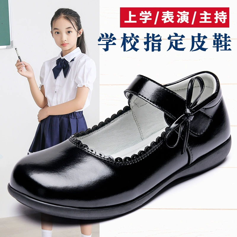 Черные кожаные туфли для девочек, детская обувь для выступлений, студенческая обувь, школьная обувь для девочек-цветочниц, мягкая подошва, элегантная и удобная обувь.