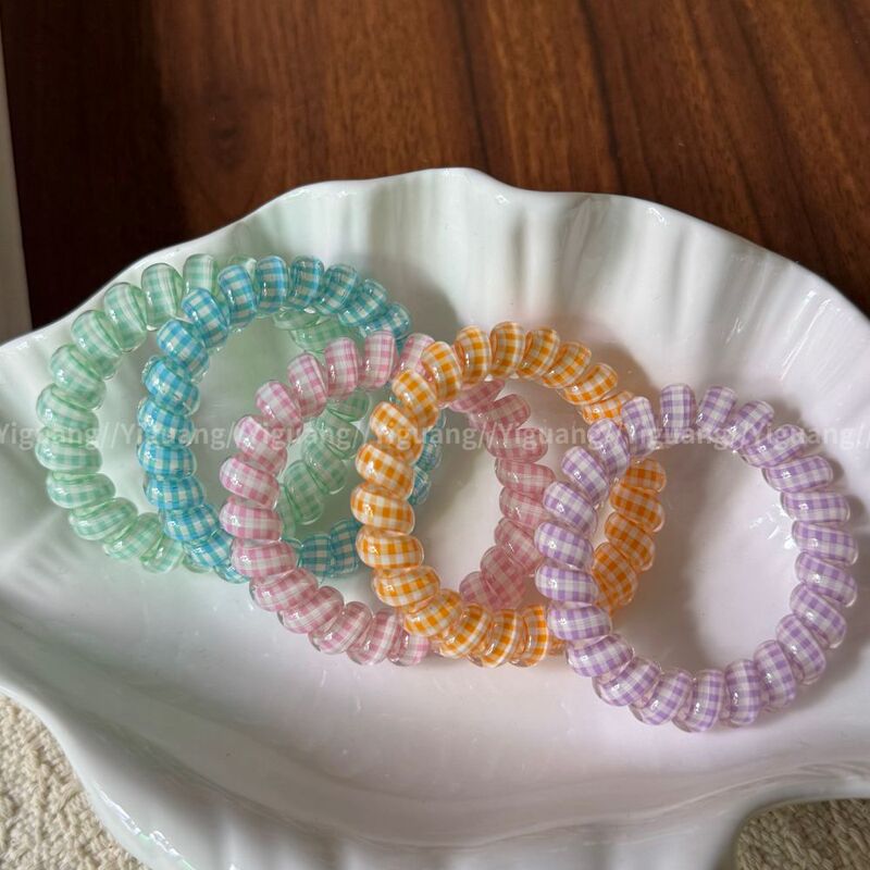Summer Dopamine Colorful Plaid Print Telephone Cord Hair Tie Simple High Ponytail Cute Style Hair Rope Durable and Traceless Summer Dopamine Colorful Plaid Print Telephone Cord Hair Tie Simple High Ponytail Cute Style Hair Rope Durable and Traceless