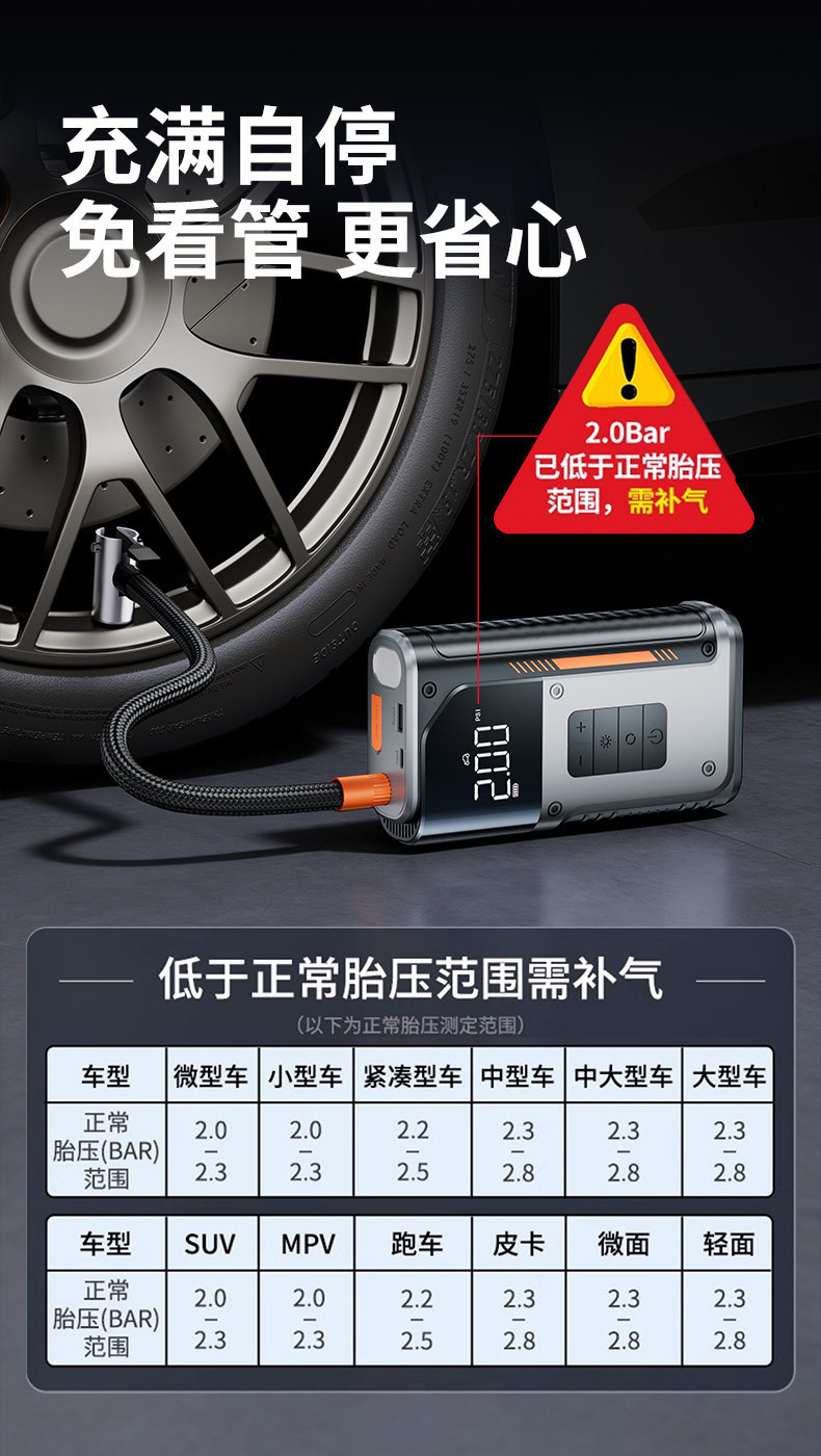 Car-Mounted Air Pump All-In-One Device 12V Intelligent Air Inflator with Electric Start Multifunctional Portable Tire Inflator