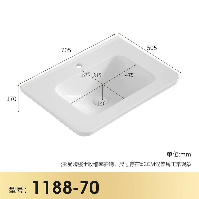 Lavabo de Cerámica para Encimera con Esquinas Redondeadas, Lavabo de Cerámica Integrado, Lavabo para Baño, Lavabo Central de Cerámica, Lavamanos, Venta Directa de Fábrica