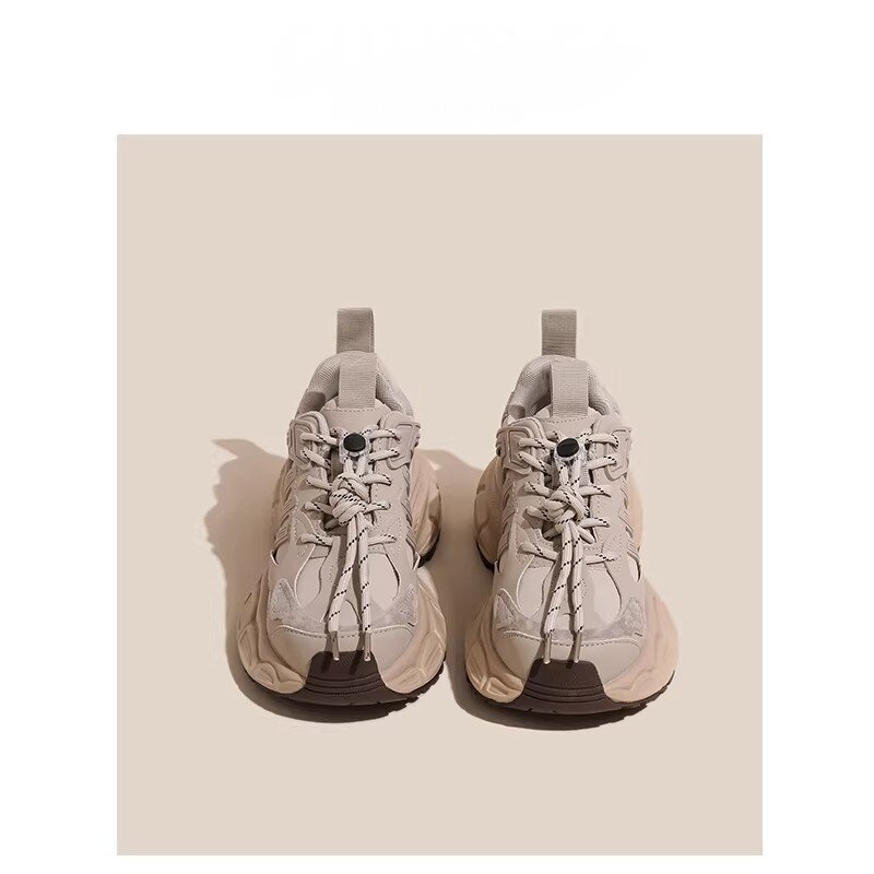2026 Spring New Thick-Soled Retro Trendy Women's Sneakers in Nude Color, Super Popular Mecha-Style Casual Dad Shoes