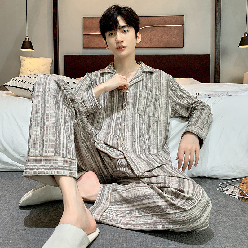 Pijamas de los hombres primavera y otoño manga larga verano Delgado adolescentes niños desgaste del hogar traje se puede usar fuera