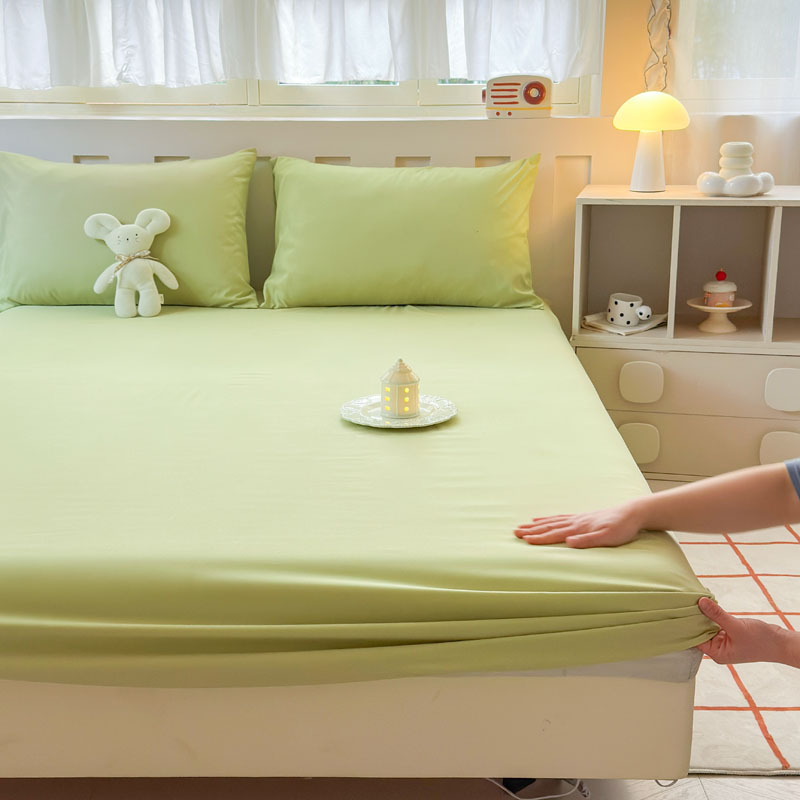 2025 nuevo estilo japonés color sólido viento sin impresión tipo A leche algodón lavado súper suave sábana de una pieza funda de almohada