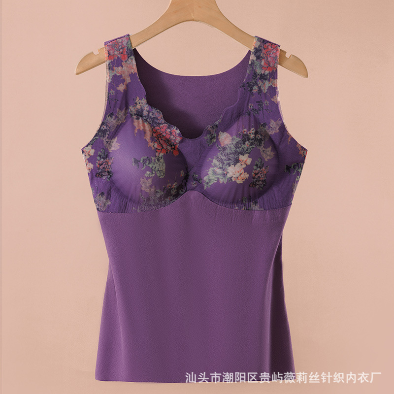 Nuevo tipo con cojín de pecho y camisa interior de terciopelo, camisa exterior de mujer, chaleco caliente de terciopelo sin marcas para mujeres
