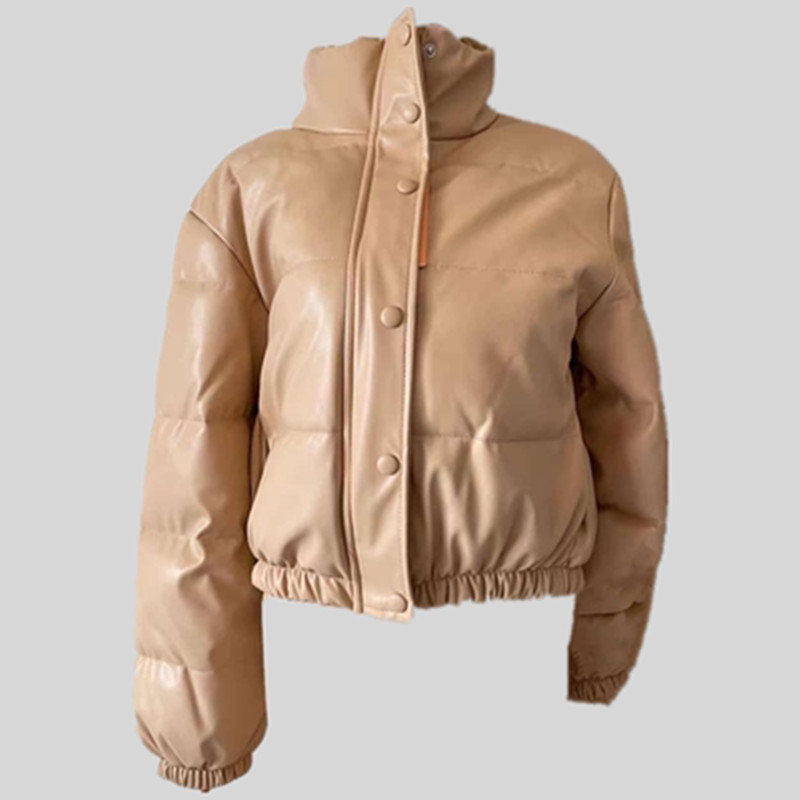 Damenbekleidung neuer Herbst- und Winter-Leder-Baumwollmantel mit Stehkragen, Lederjacke, warmer Kurzbrotmantel für Damen_voghion.com