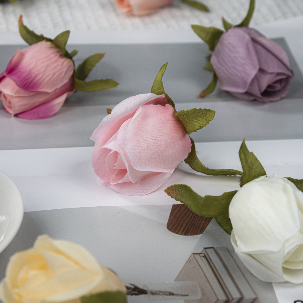 Simulated Oil Painting Rose Bud Handmade Accessories DIY Wedding Flower Material Floral Retro Small Flower Bud Flower Wall Decoration