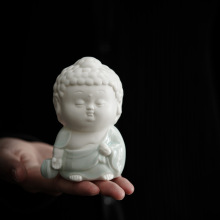 禅意小佛青衣香插摆件 创意陶瓷线香插底座茶几茶宠茶玩茶具配件