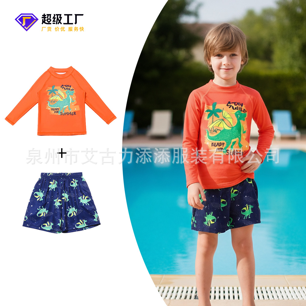 Children's Swimwear Boy's Long-sleeved Swimwear 2025 New Graffiti Print Split Two-piece Set Boy's Cross-border Swimsuit