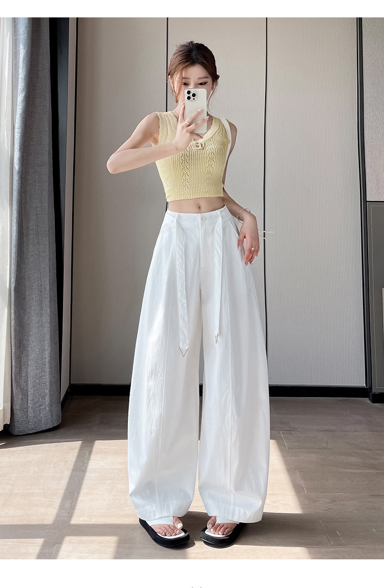 Quần culottes nữ ống rộng cạp cao chất liệu lụa mỏng mùa hè — Trắng thường xuyên chi tiết 35