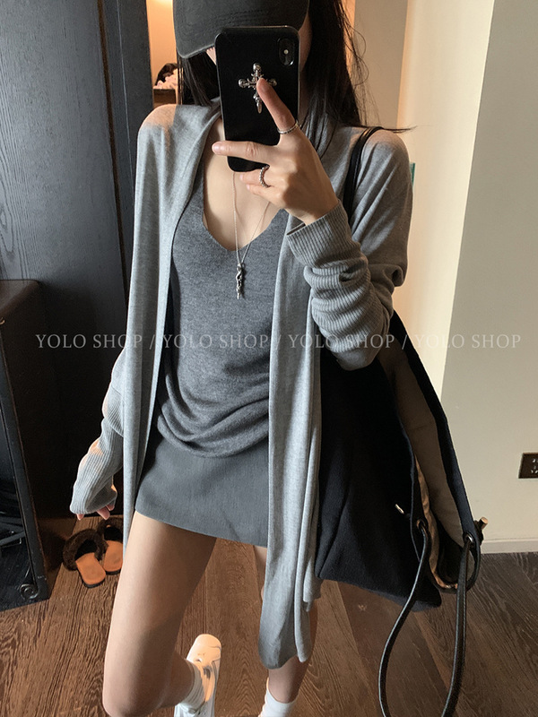 YOLO SHOP 慵懒风莱塞尔天丝针织开衫女防晒上衣夏季披肩罩衫外套|undefined