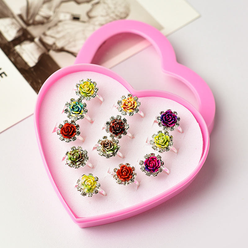 Anillo DE LOS NIÑOS caja de regalo caja de amor del estudiante traje rhinestone niñas anillo ajustable 36 princesa anillos