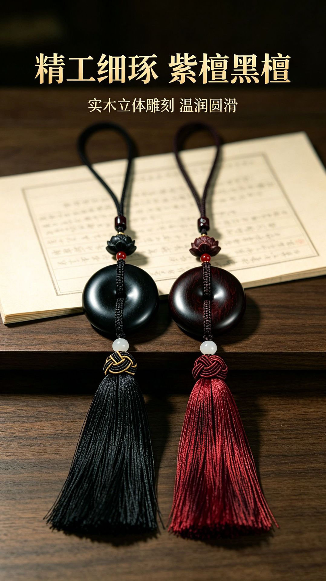 2026 New Model Car Pendant Sandalwood Peace Buckle Car Hanging Ornament High-End Rearview Mirror Interior Decoration