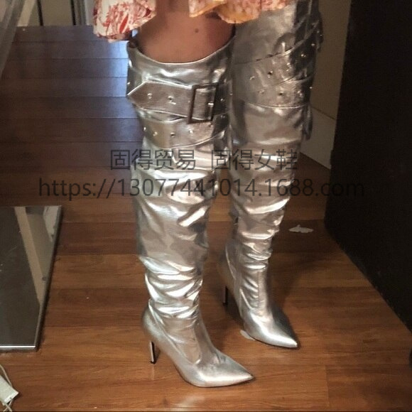 Cross-border independent station ins fashion catwalk stiletto heel over-the-knee boots loose women's shoes
