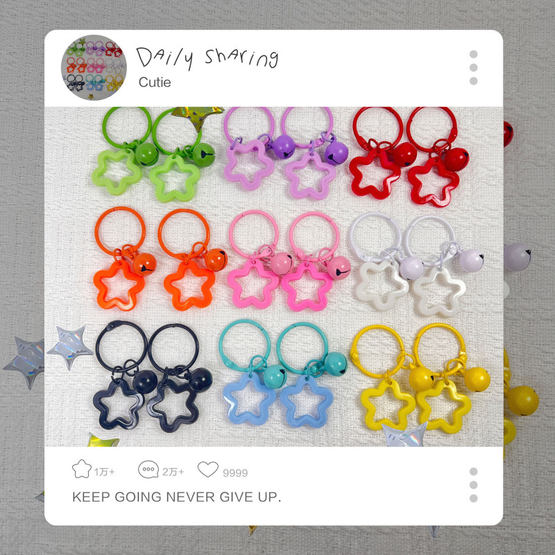 カラフルなアクリルスターキーホルダーリングかわいいベルスタースクールバッグロックバックルペンダントアクセサリーアクセサリー|undefined