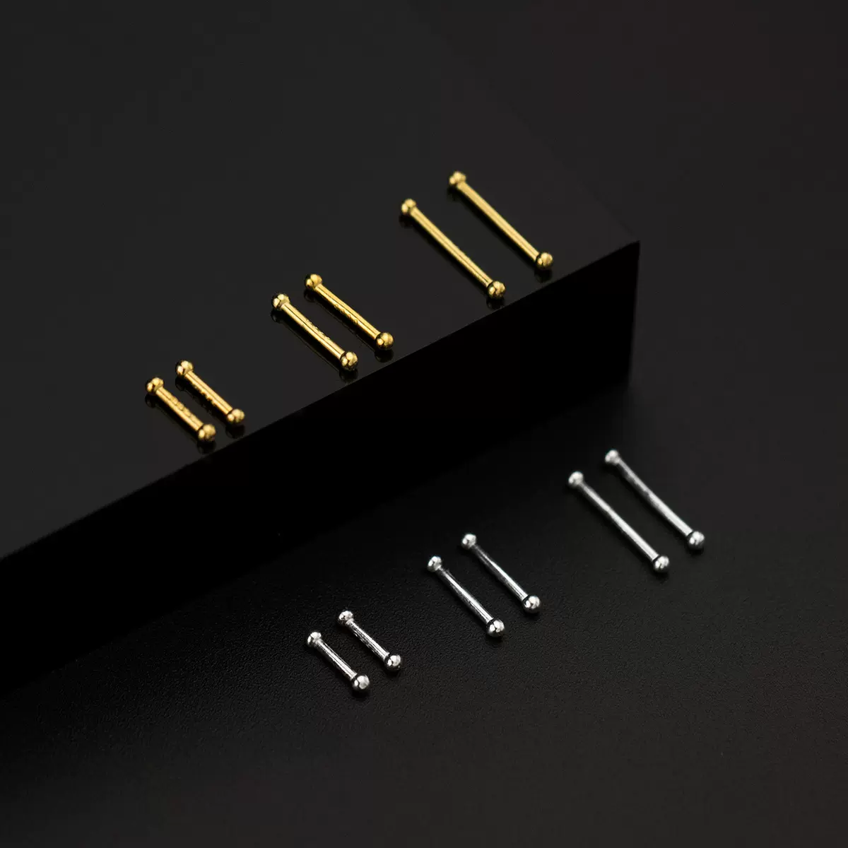 纳兰 足银999耳钉（4对一套）双头耳棍养耳洞耳棒耳骨针G7451