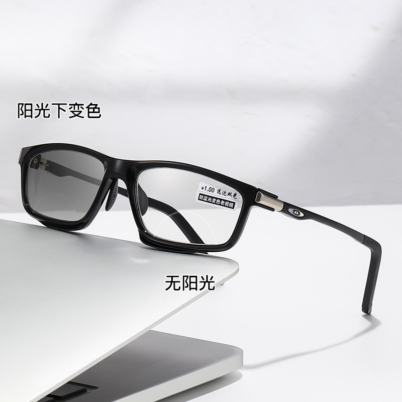 Gafas deportivas para leer que cambian de color de doble luz, elegantes hombres y mujeres, aluminio y magnesio de alta calidad, ultraligeros, espejos antideslizantes que cambian de color al aire libre lejanos y cercanos