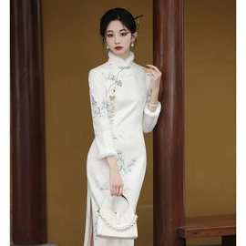 中国风改良旗袍新款连衣裙女长袖冬季加绒冬天长款气质女装秋冬款